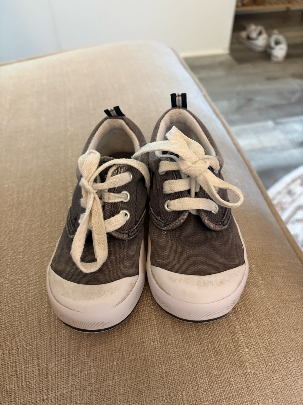 Kids Gray Canvas Lace-Up Sneakers